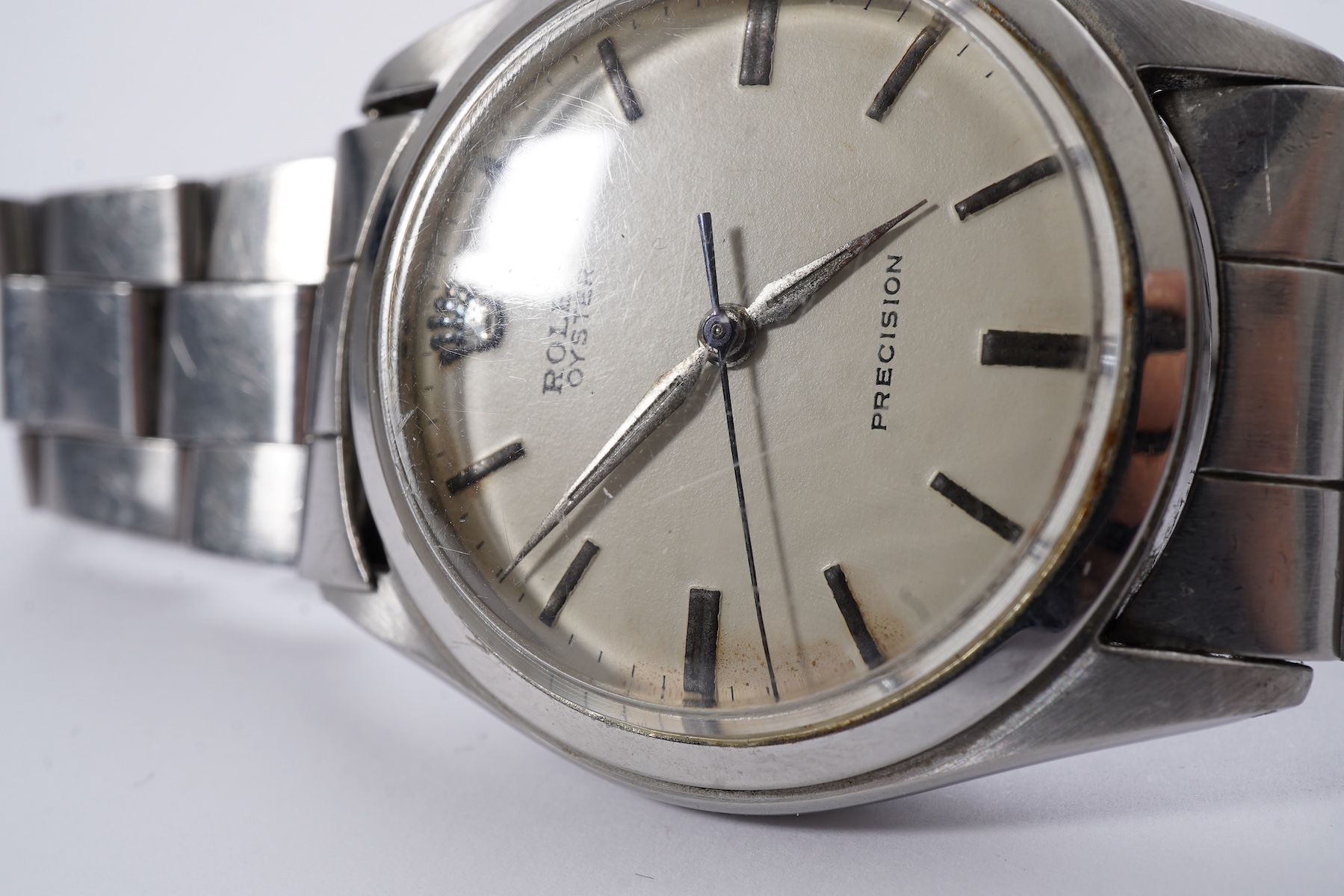 A gentleman's 1950's stainless steel Rolex Oyster Precision manual wind wrist watch